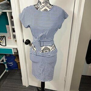 Gianni Bini blue and white striped faux wrap mini skirt and top set